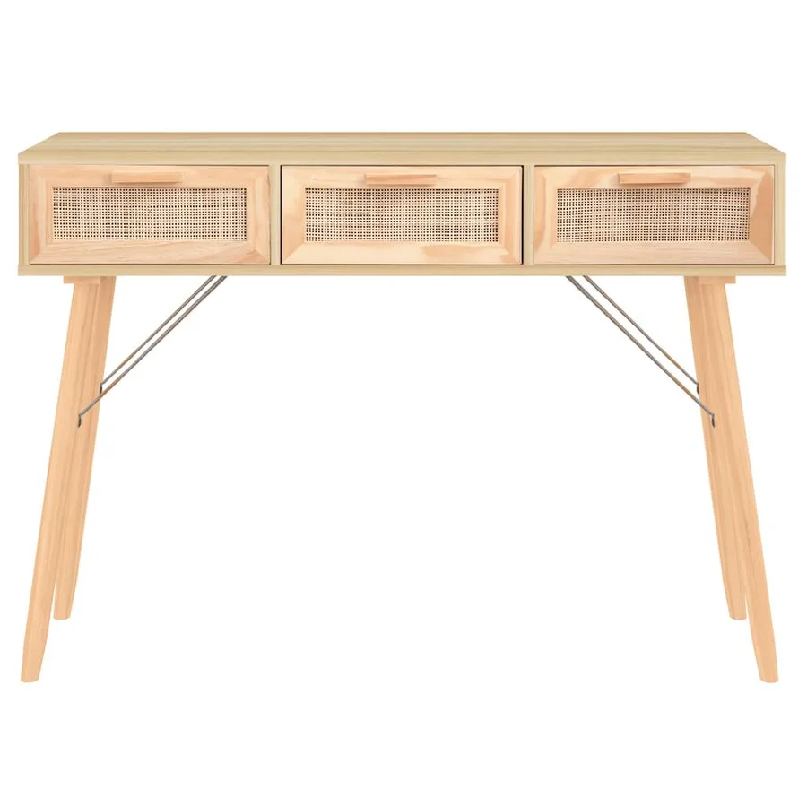 Table console Marron 105x30x75cm Bois massif pin /rotin naturel - 5