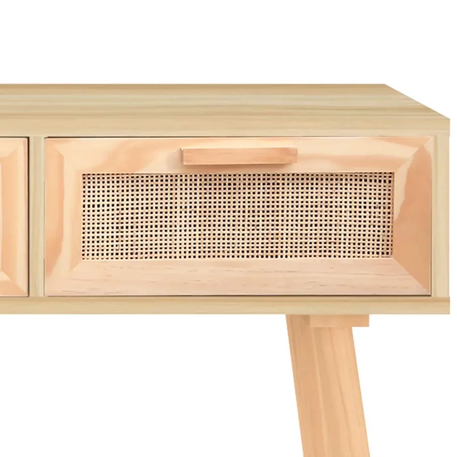 Table console Marron 105x30x75cm Bois massif pin /rotin naturel - 7