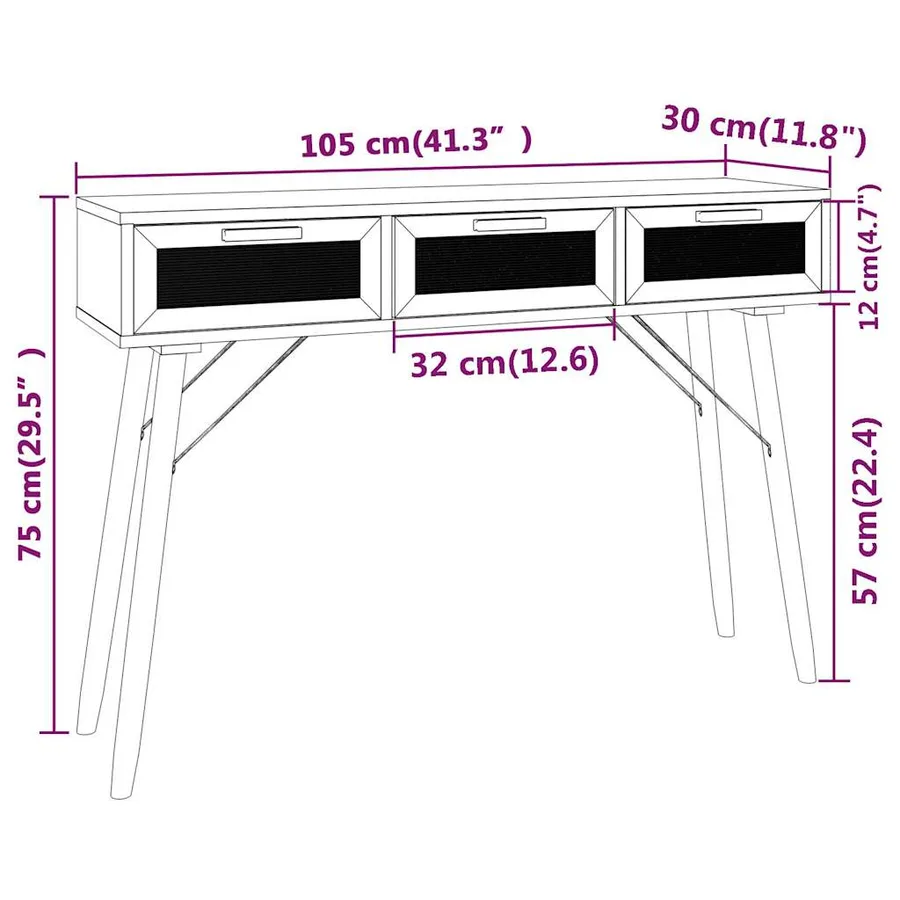 Table console Marron 105x30x75cm Bois massif pin /rotin naturel - 8