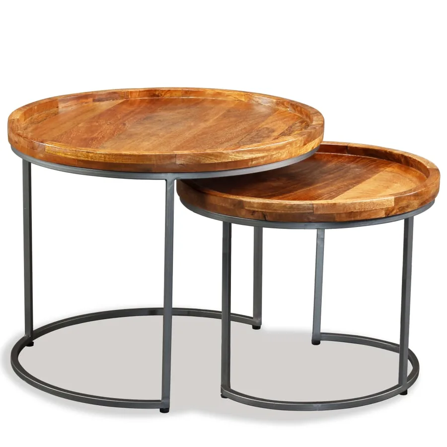 Ensemble de tables d'appoint 2 pcs Bois de manguier massif - 2