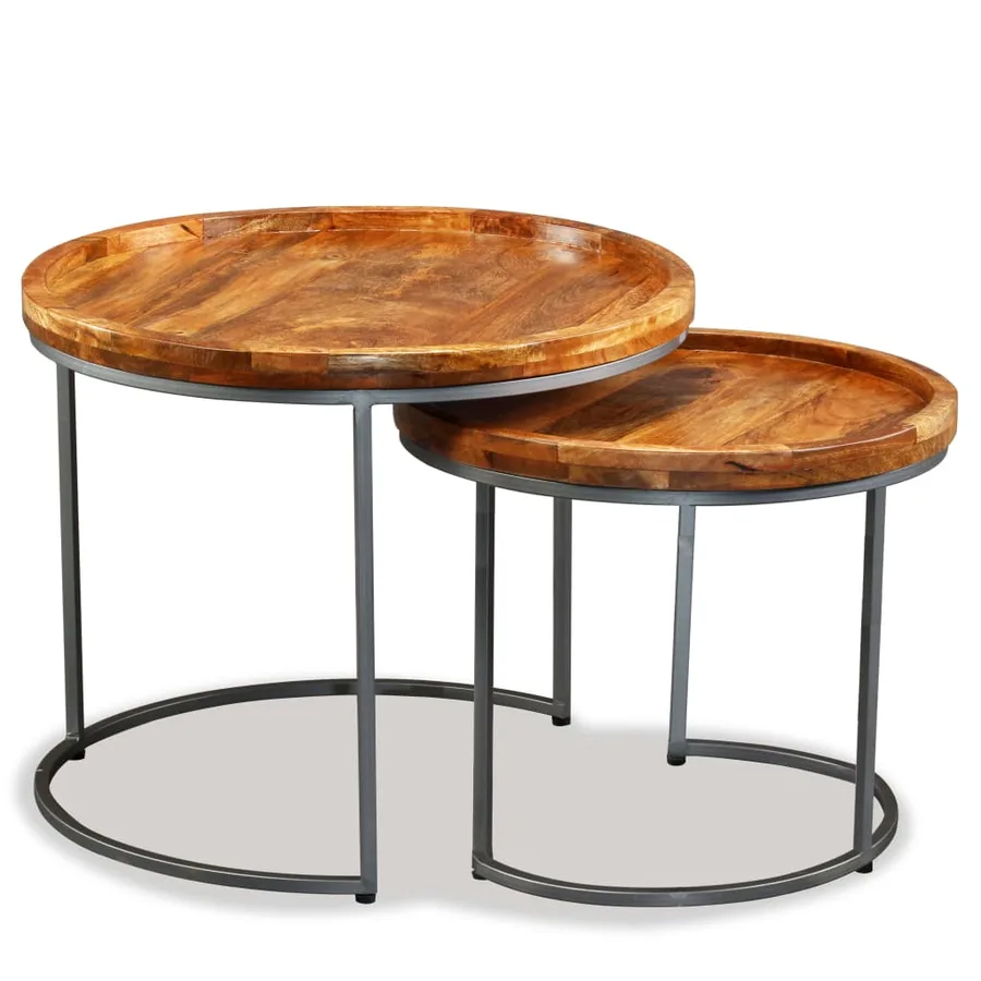 Ensemble de tables d'appoint 2 pcs Bois de manguier massif - 3