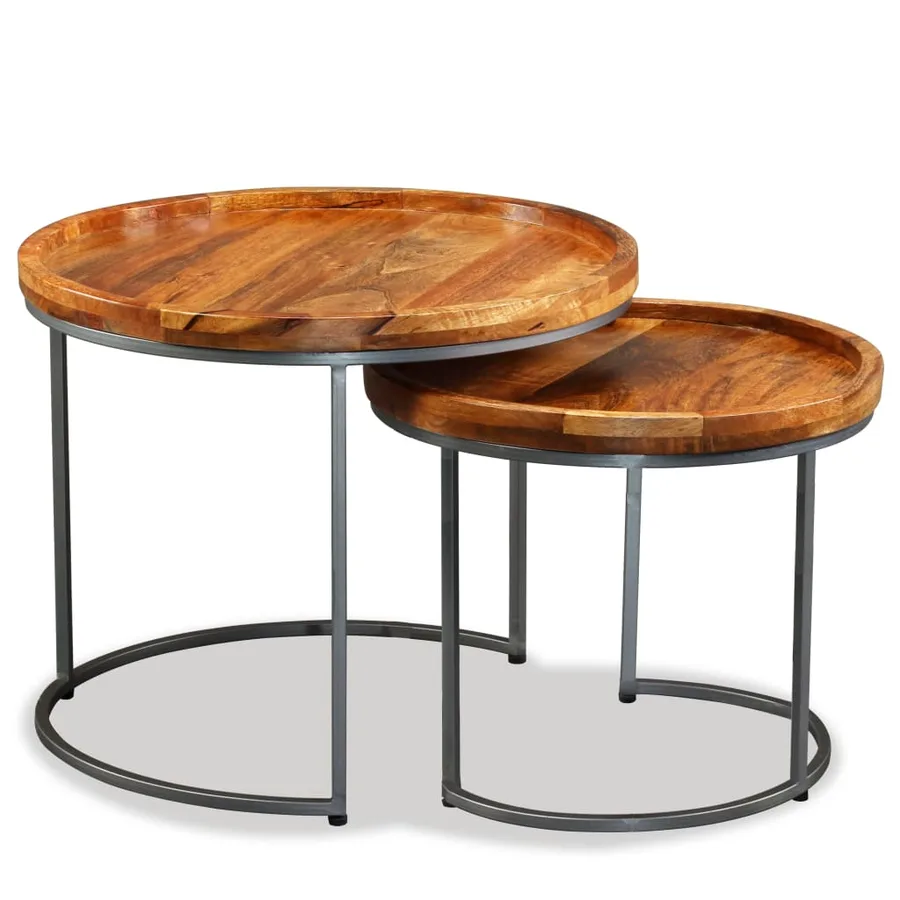 Ensemble de tables d'appoint 2 pcs Bois de manguier massif - 4