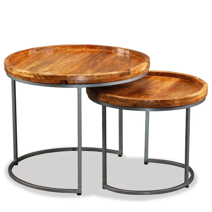 Ensemble de tables d'appoint 2 pcs Bois de manguier massif - 5
