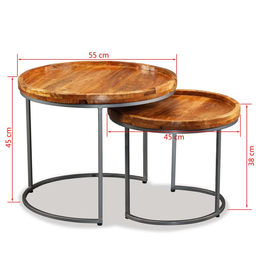 Ensemble de tables d'appoint 2 pcs Bois de manguier massif - 9