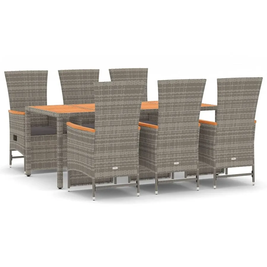 Ensemble à manger de jardin et coussins 7 pcs gris rotin - 2