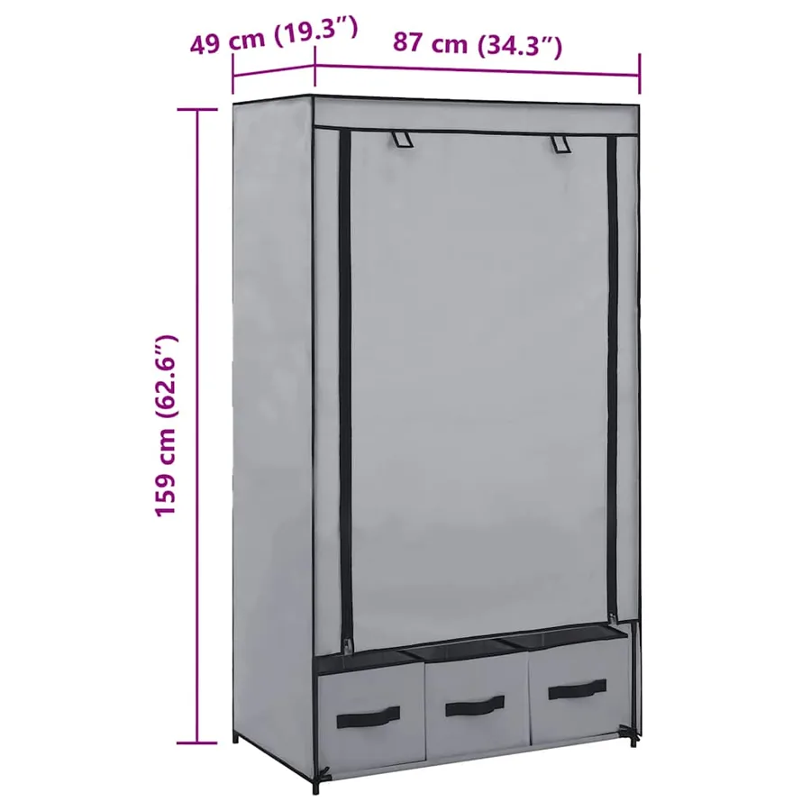 Garde-robe Gris 87 x 49 x 159 cm Tissu - 8