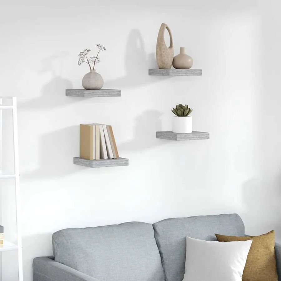 Étagères murales flottantes 4 pcs gris béton 23x23,5x3,8 cm MDF