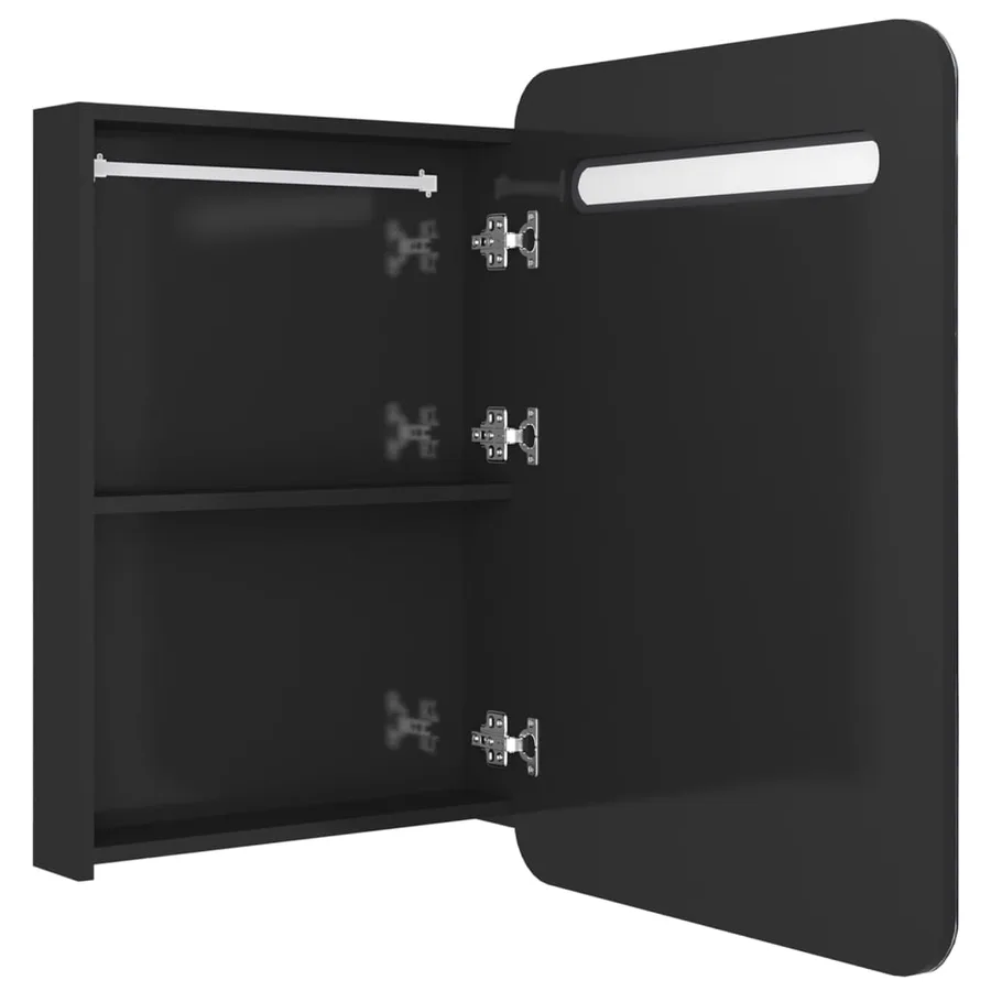 Armoire de salle de bain à miroir LED noir brillant 60x11x80 cm - 5