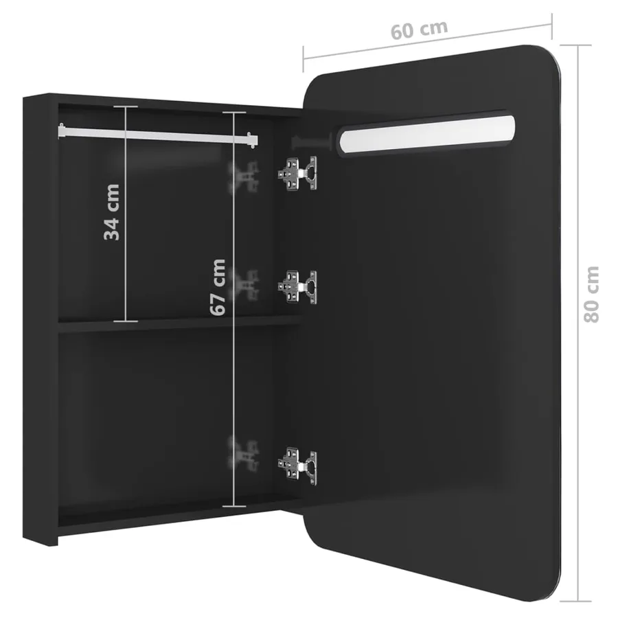 Armoire de salle de bain à miroir LED noir brillant 60x11x80 cm - 7