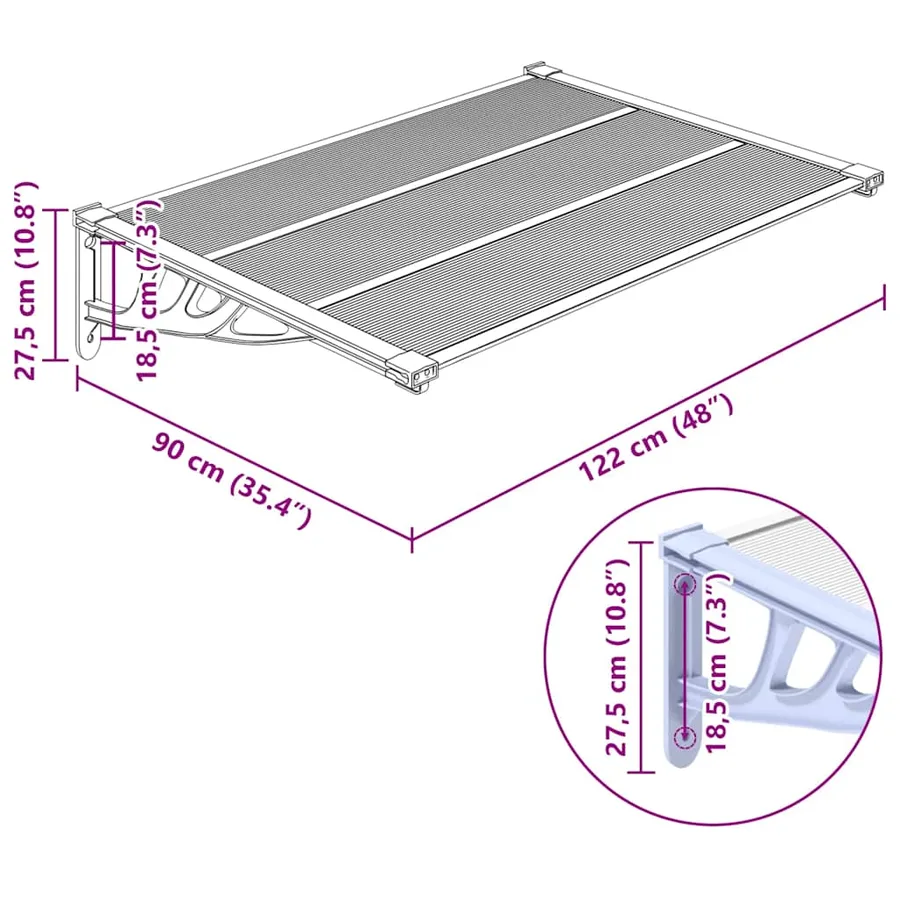 Auvent de porte Gris et transparent 122x90 cm Polycarbonate - 6