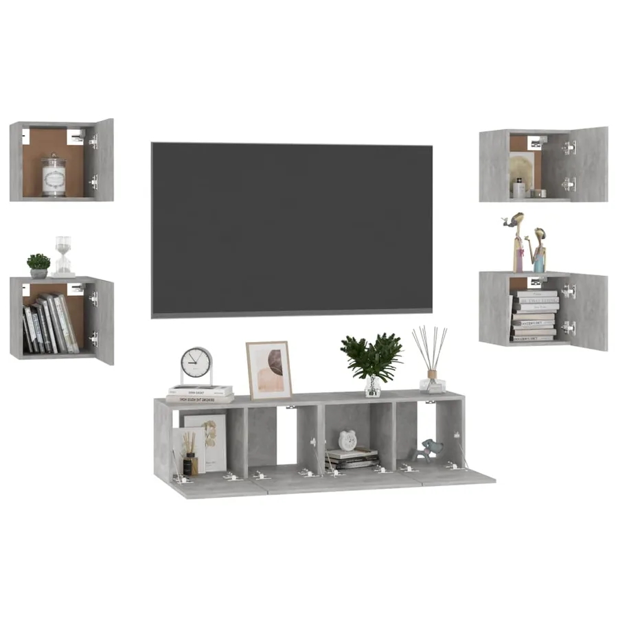 Ensemble de meubles TV 6 pcs Gris béton Bois d'ingénierie - 3