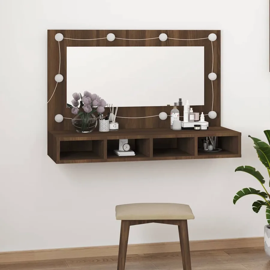 Armoire à miroir avec LED Chêne marron 90x31,5x62 cm - 13