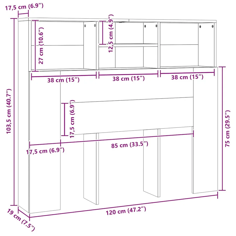 Armoire de tête de lit Noir 120x19x103,5 cm - 7
