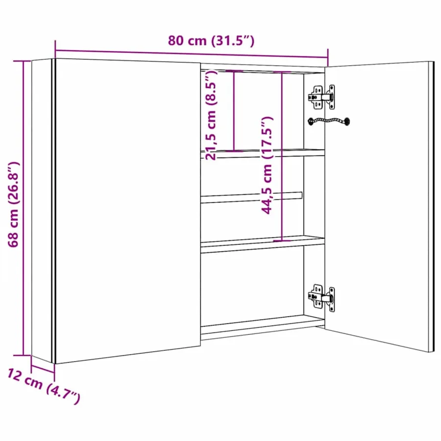 Armoire de salle de bain à miroir LED 80x12,2x68 cm - 9