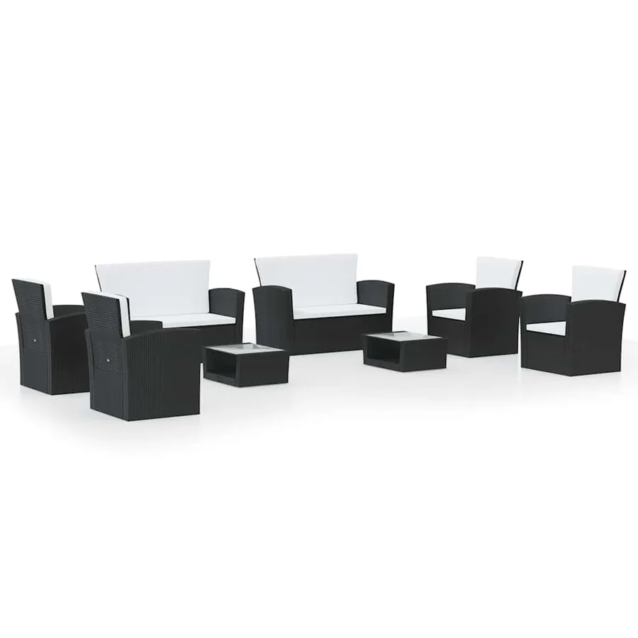 Salon de jardin 8 pcs avec coussins résine tressée noir - 2