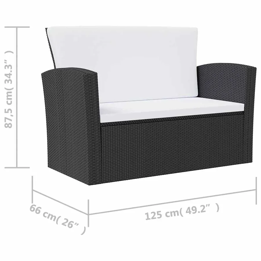 Salon de jardin 8 pcs avec coussins résine tressée noir - 9