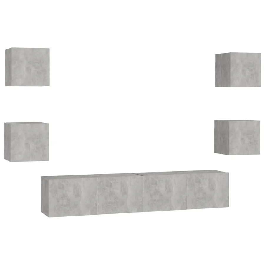 Ensemble de meubles TV 6 pcs Gris béton Bois d'ingénierie - 2