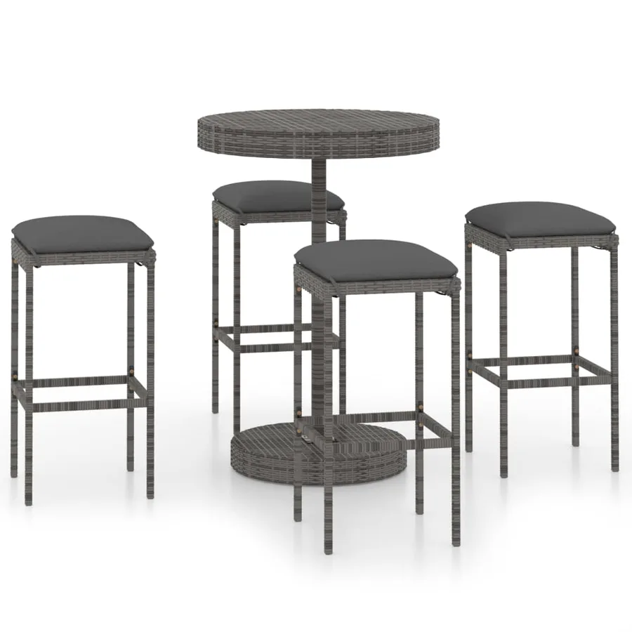 Ensemble de bar de jardin 5 pcs et coussins Résine tressée Gris - 2