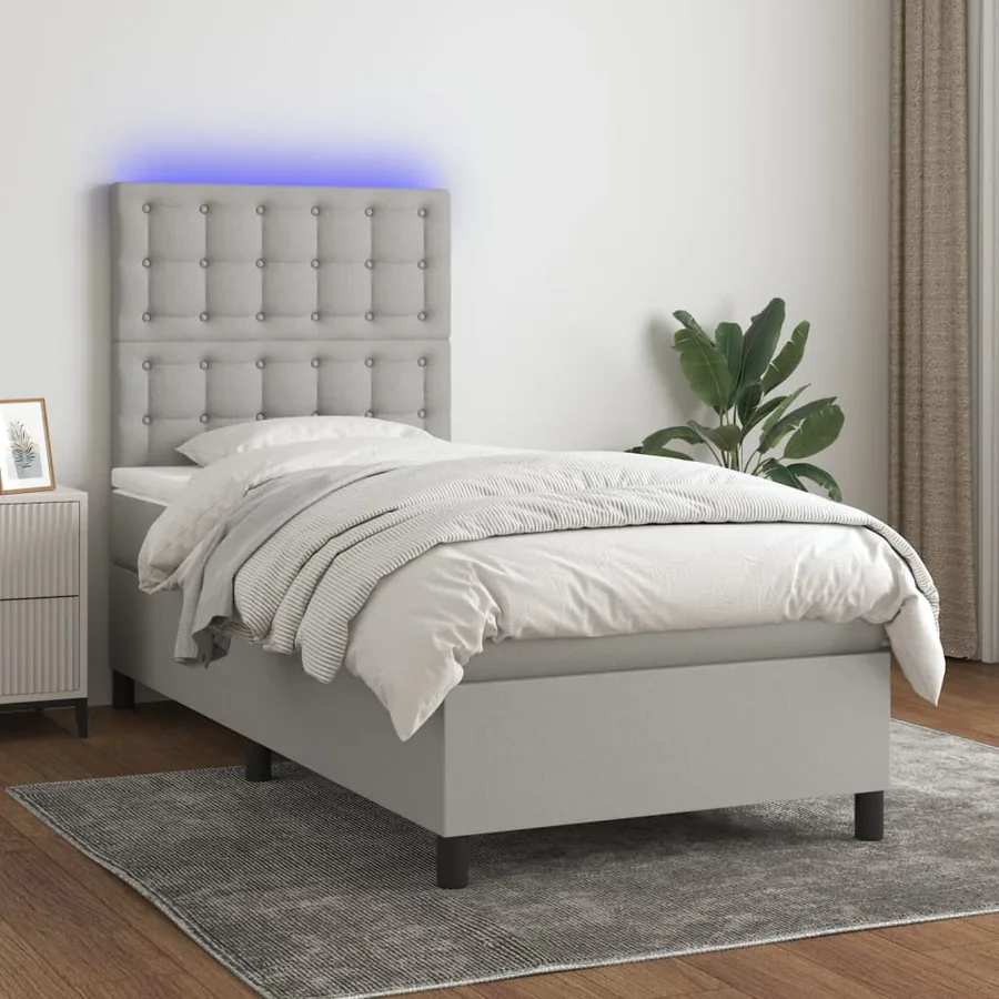 Sommier à lattes de lit et matelas et LED Gris clair 100x200 cm