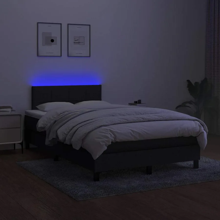 Sommier à lattes de lit avec matelas LED Noir 120x200 cm Tissu - 4