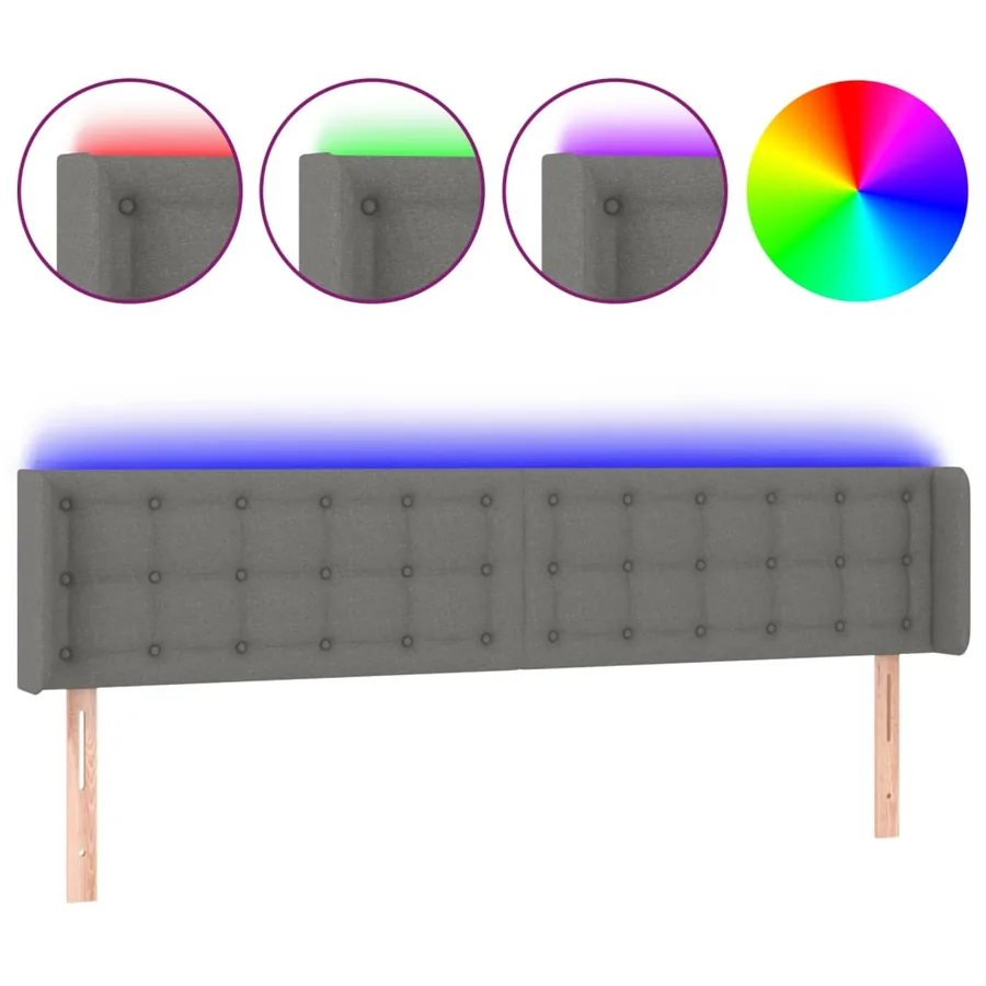 Tête de lit à LED Gris foncé 203x16x78/88 cm Tissu - 2