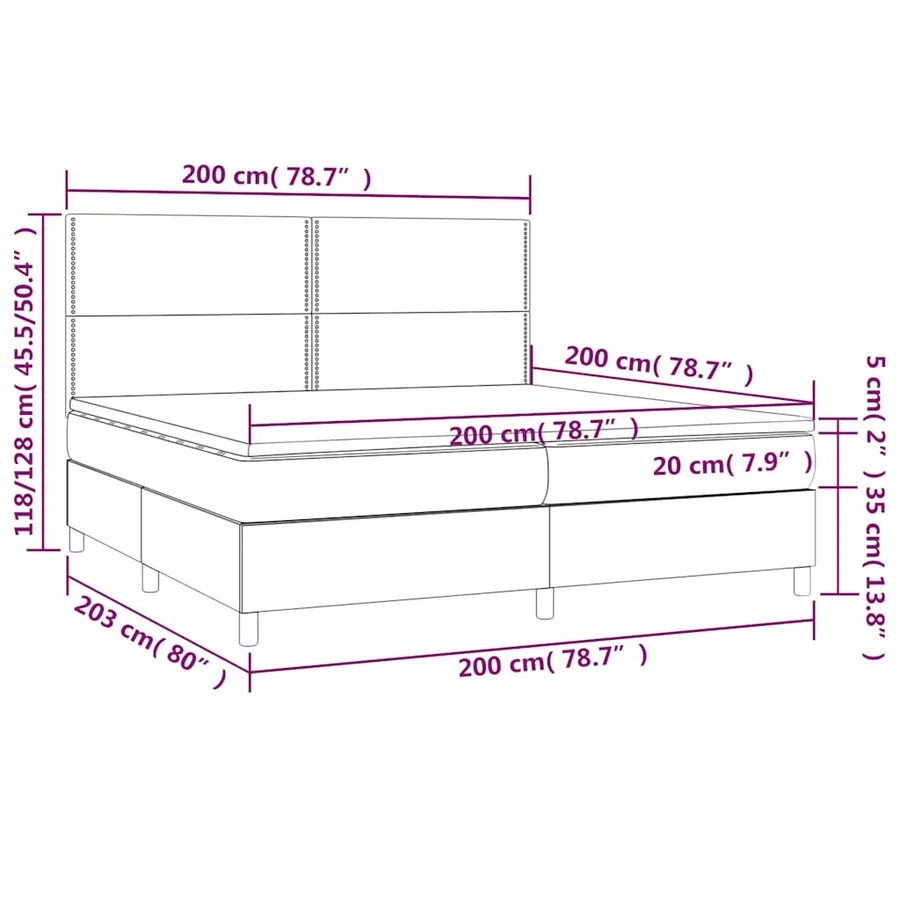 Sommier à lattes de lit et matelas et LED Noir 200x200 cm Tissu - 8