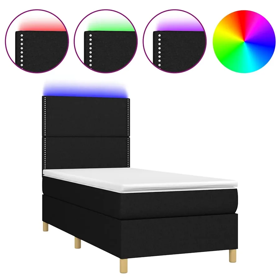 Sommier à lattes de lit et matelas et LED Noir 100x200 cm Tissu - 2