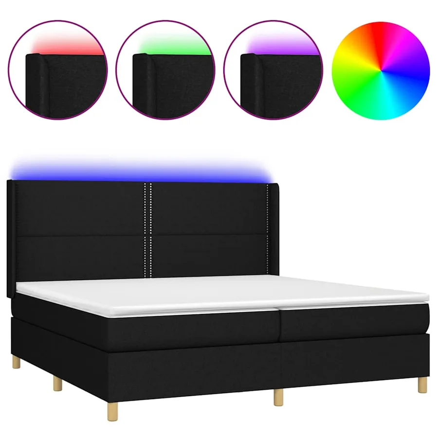 Sommier à lattes de lit matelas et LED Noir 200x200 cm Tissu - 2