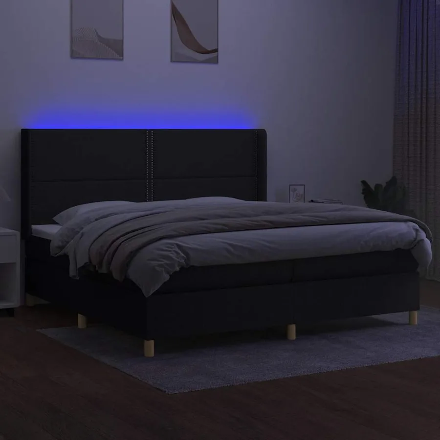 Sommier à lattes de lit matelas et LED Noir 200x200 cm Tissu - 3
