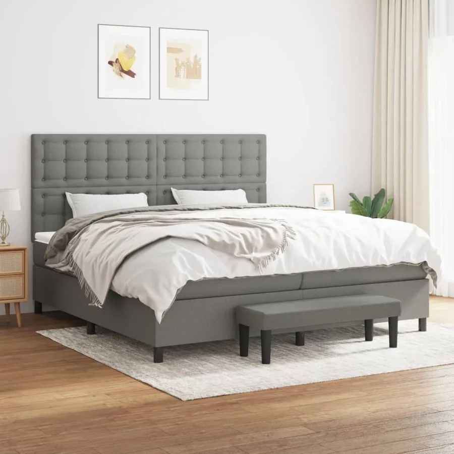 Sommier à lattes de lit avec matelas Gris foncé 200x200cm Tissu