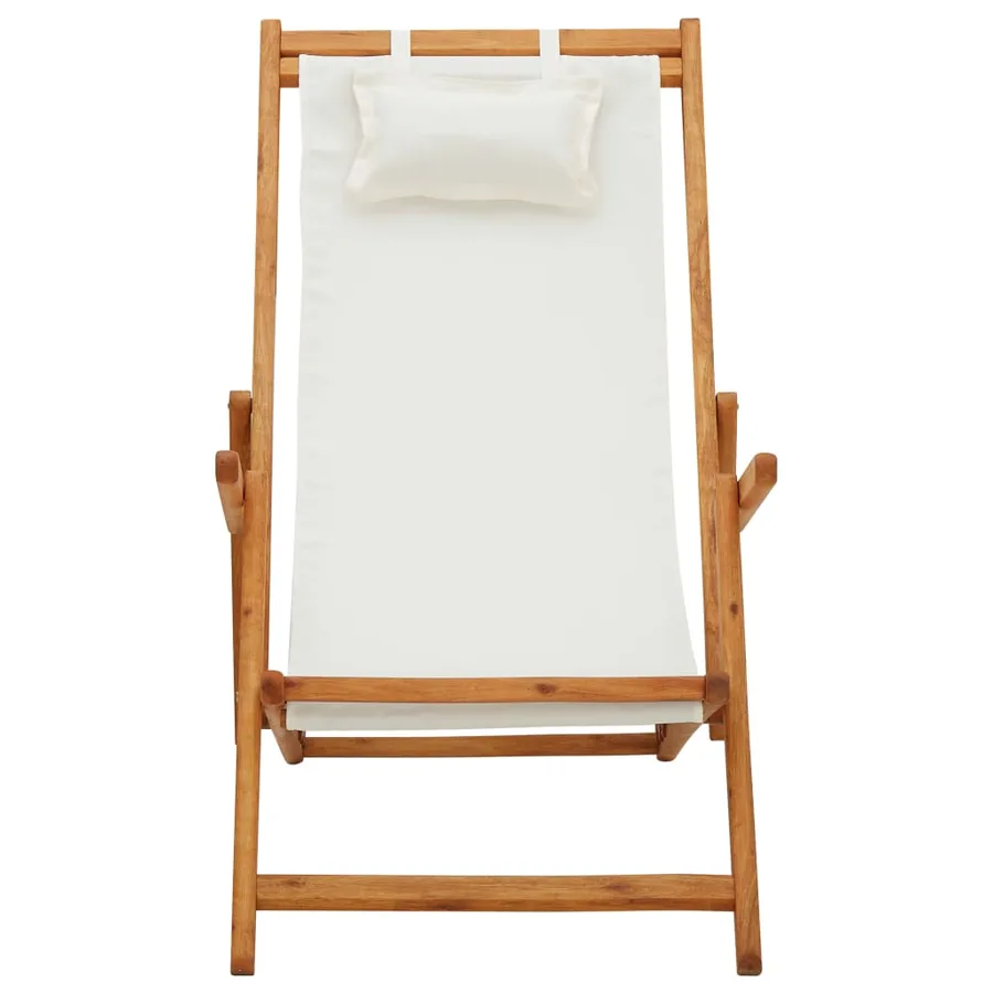Chaise pliable de plage Bois d'eucalyptus solide et tissu Crème - 2