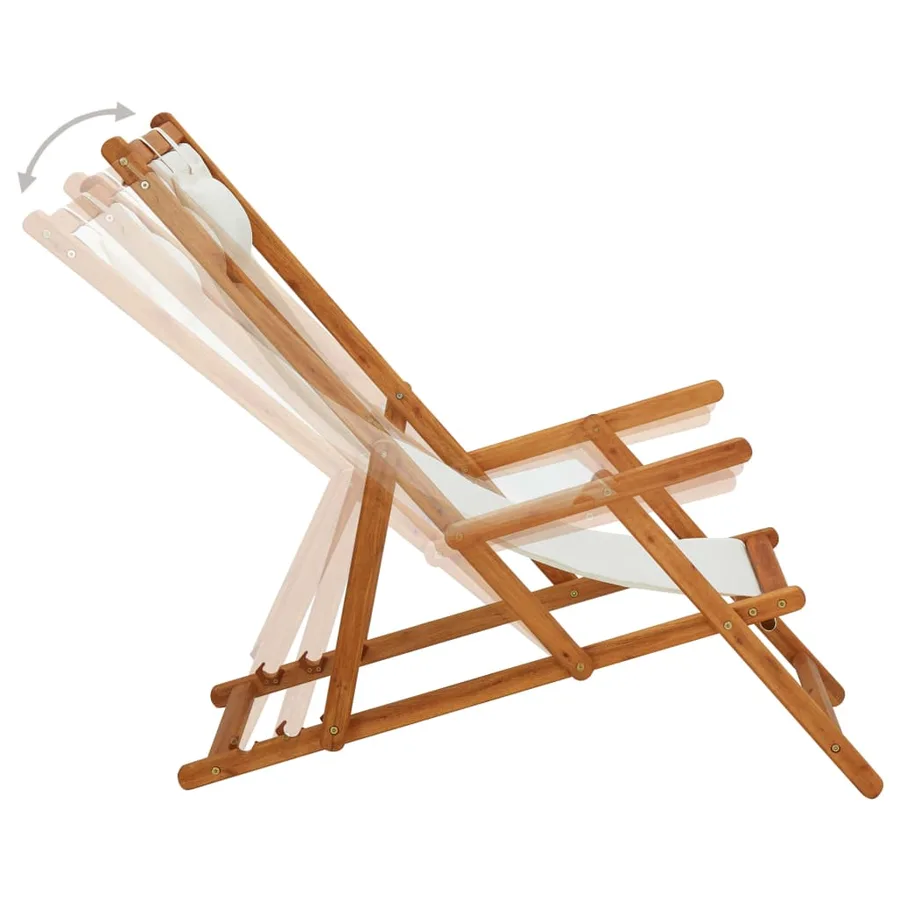 Chaise pliable de plage Bois d'eucalyptus solide et tissu Crème - 3