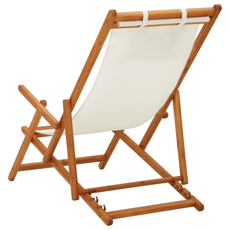 Chaise pliable de plage Bois d'eucalyptus solide et tissu Crème - 4