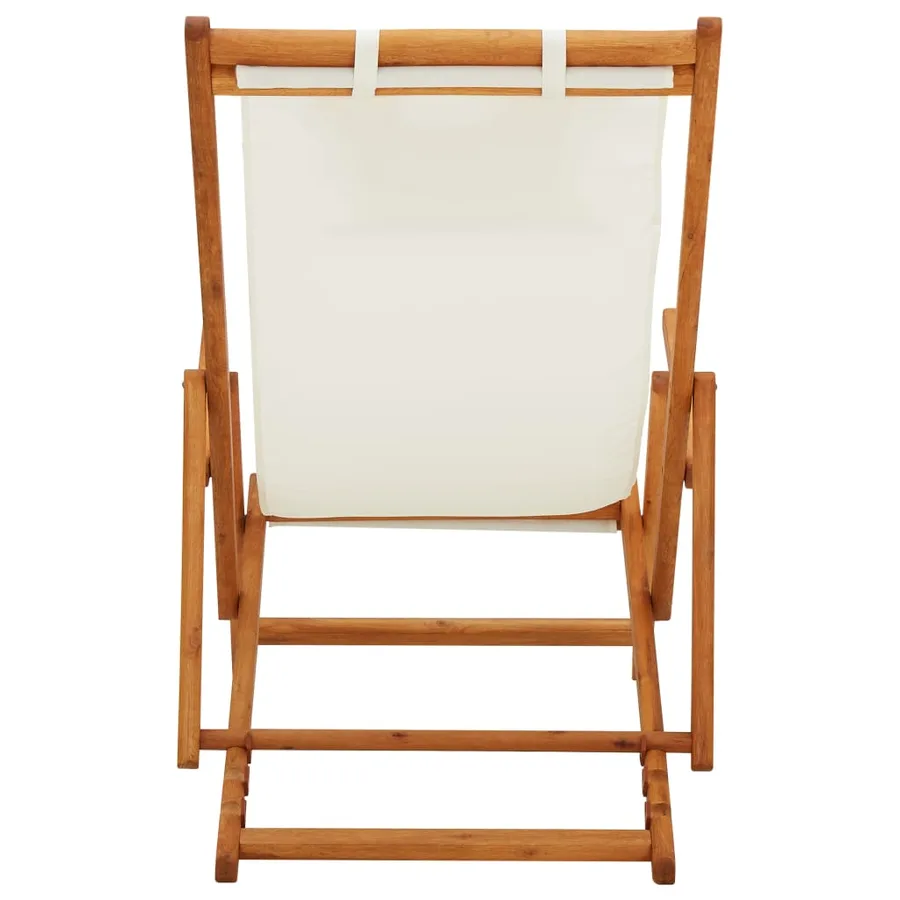 Chaise pliable de plage Bois d'eucalyptus solide et tissu Crème - 5