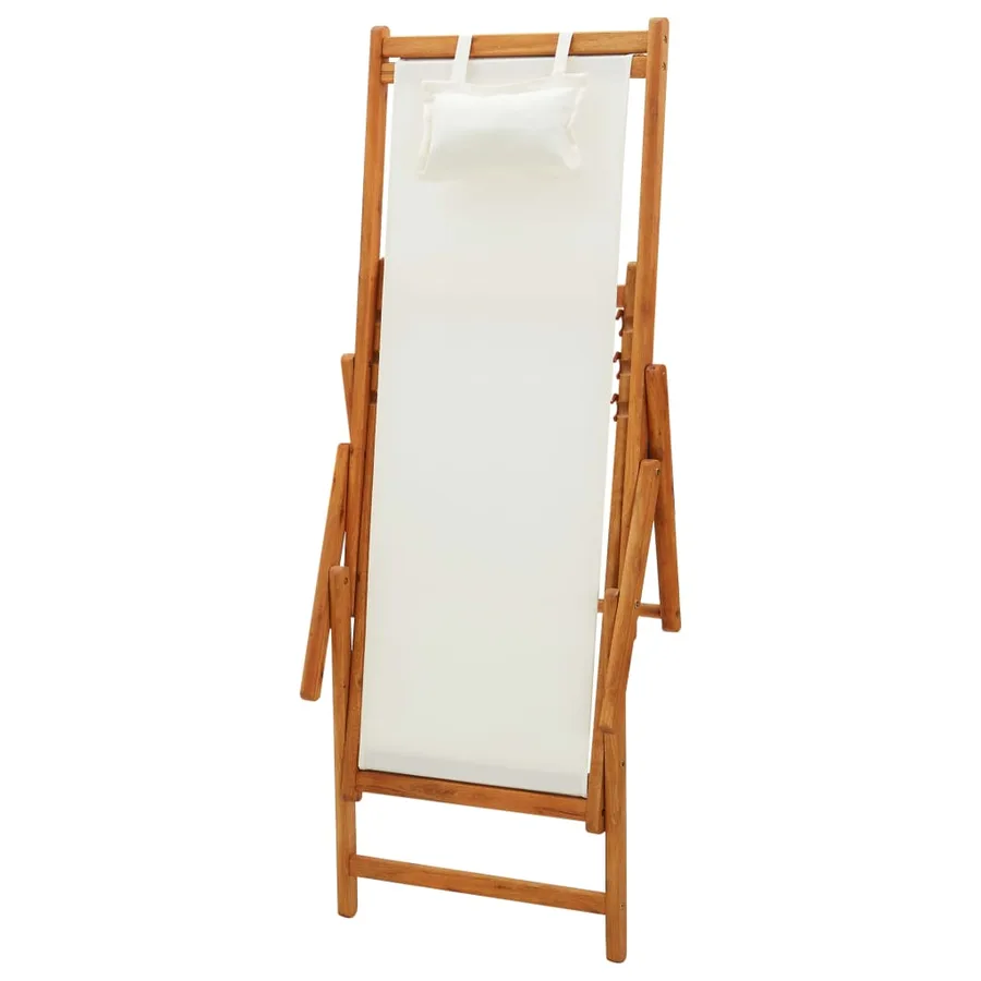 Chaise pliable de plage Bois d'eucalyptus solide et tissu Crème - 6