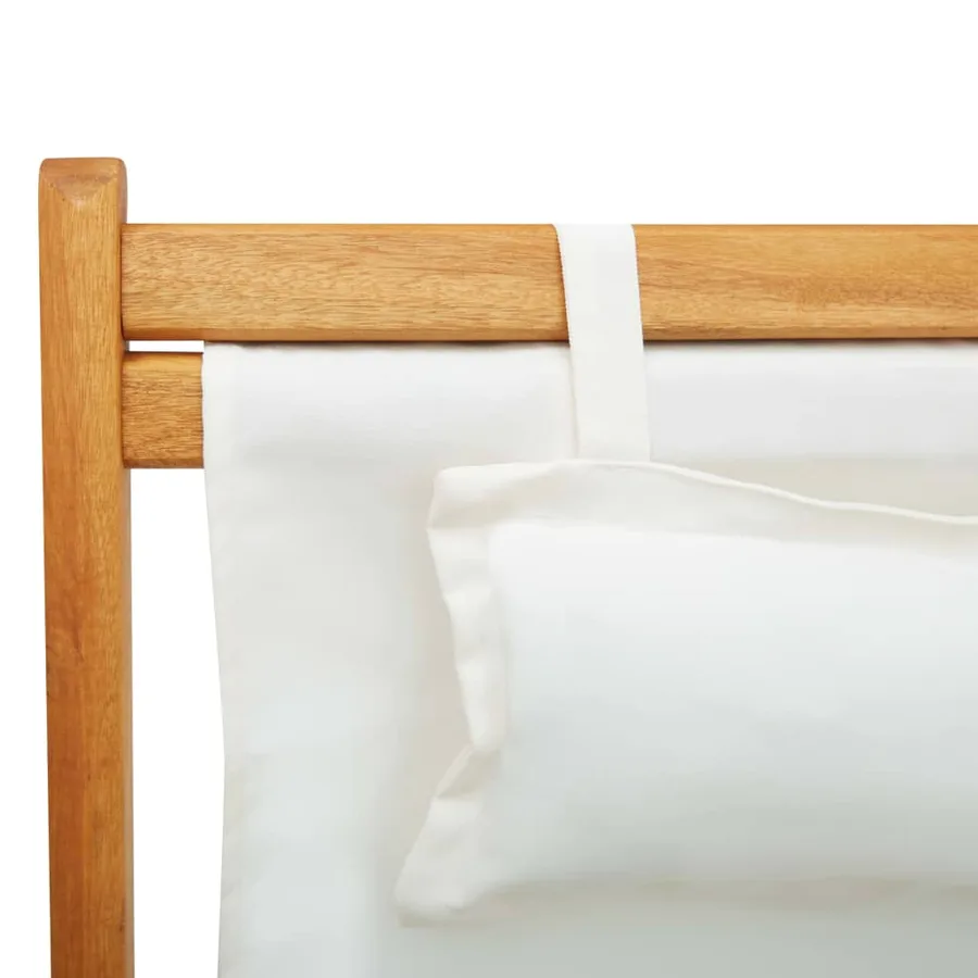Chaise pliable de plage Bois d'eucalyptus solide et tissu Crème - 7
