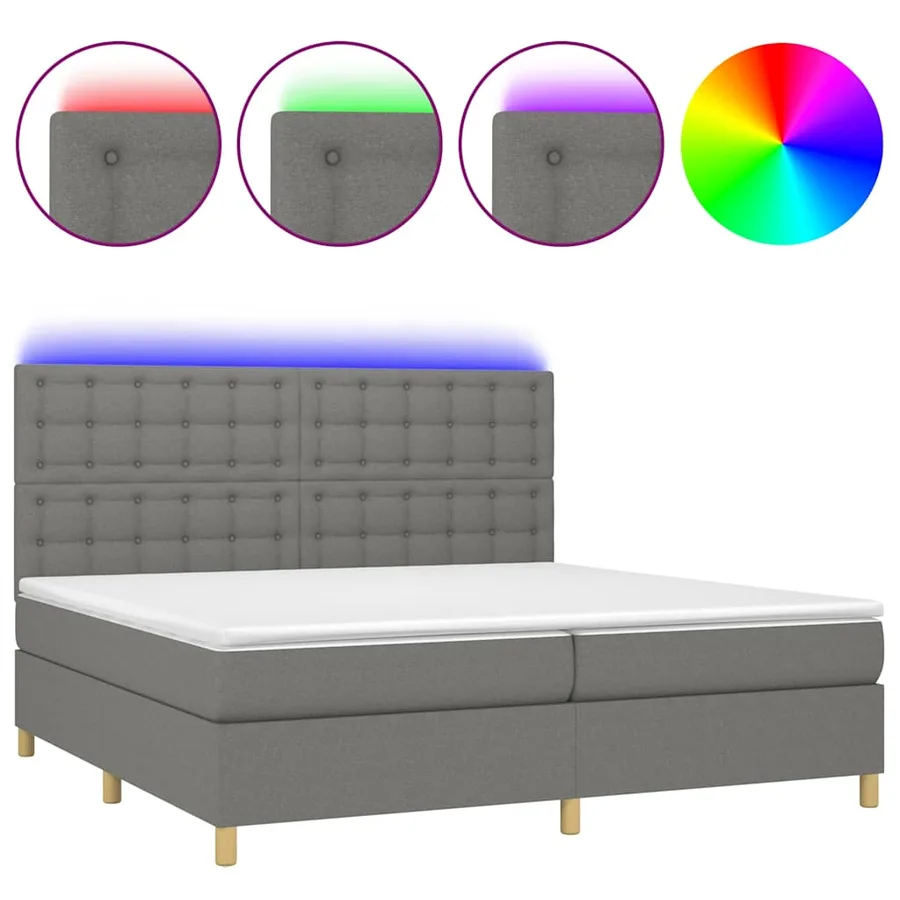 Sommier à lattes de lit et matelas et LED Gris foncé 200x200 cm - 2