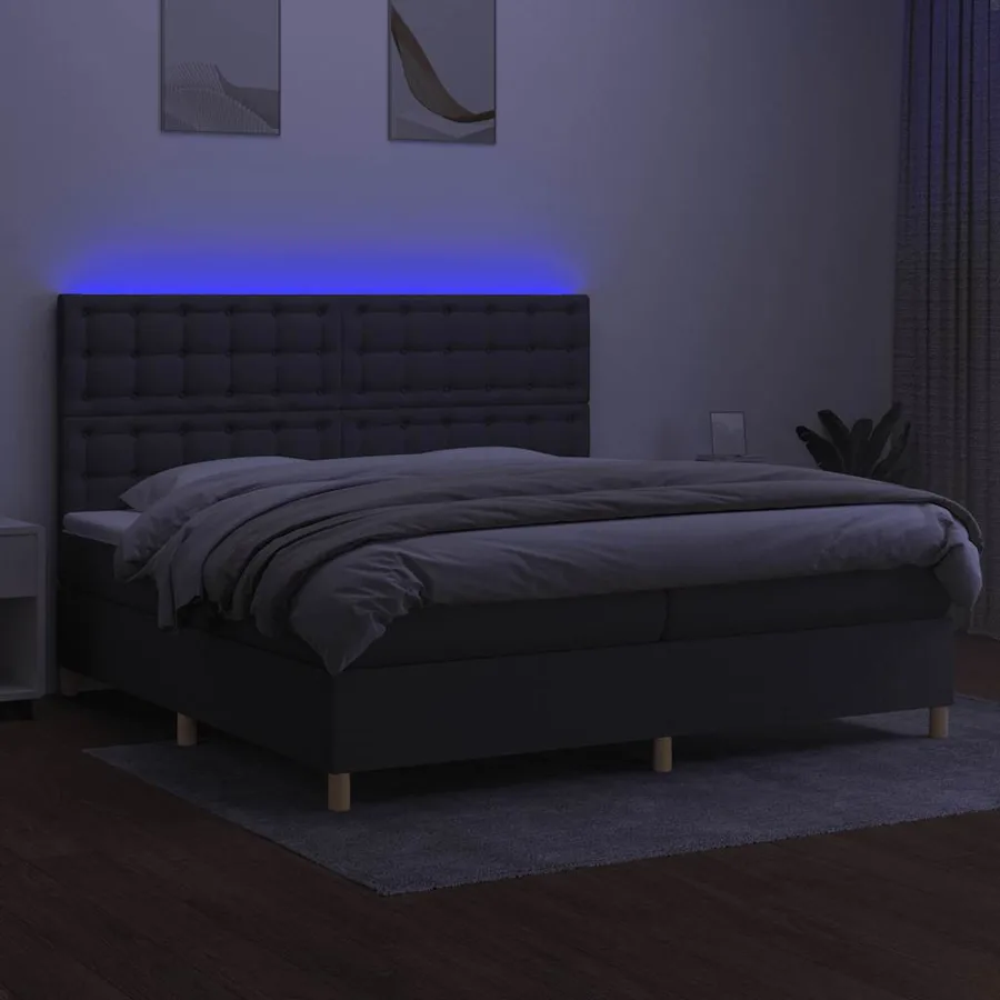 Sommier à lattes de lit et matelas et LED Gris foncé 200x200 cm - 4
