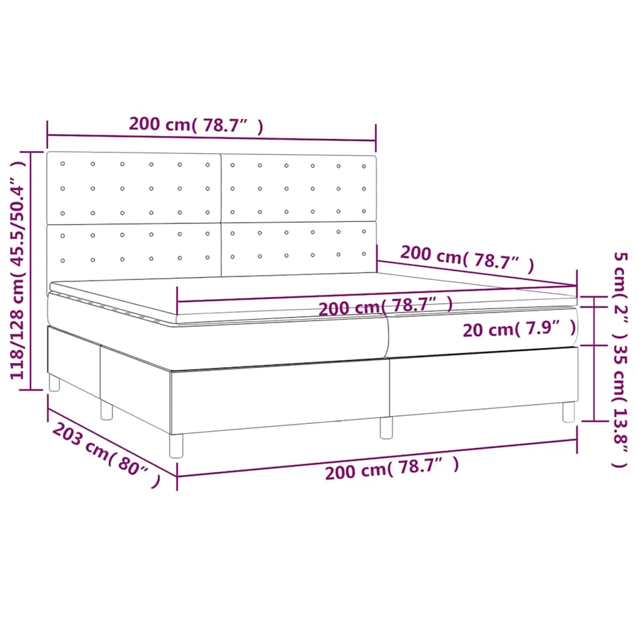 Sommier à lattes de lit et matelas et LED Gris foncé 200x200 cm - 8