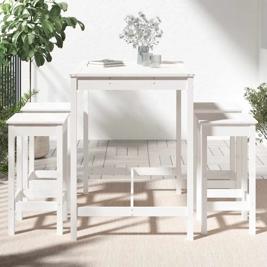 Ensemble de bar de jardin 5 pcs blanc bois massif de pin - 3