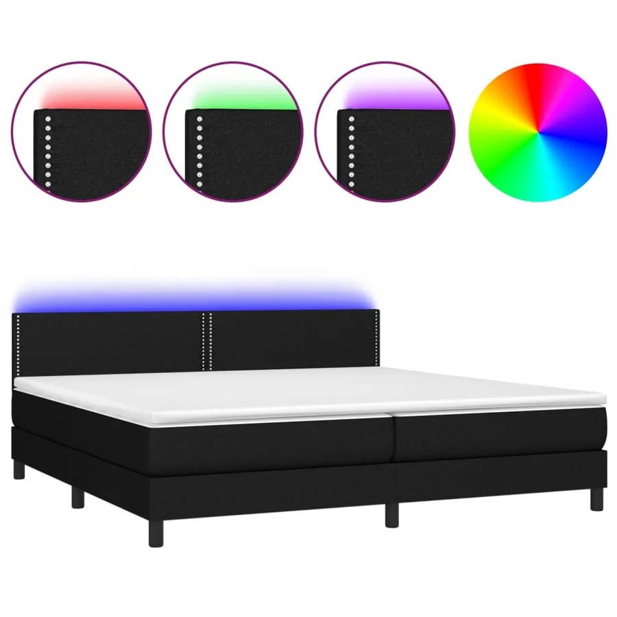 Sommier à lattes de lit et matelas et LED Noir 200x200 cm Tissu - 2