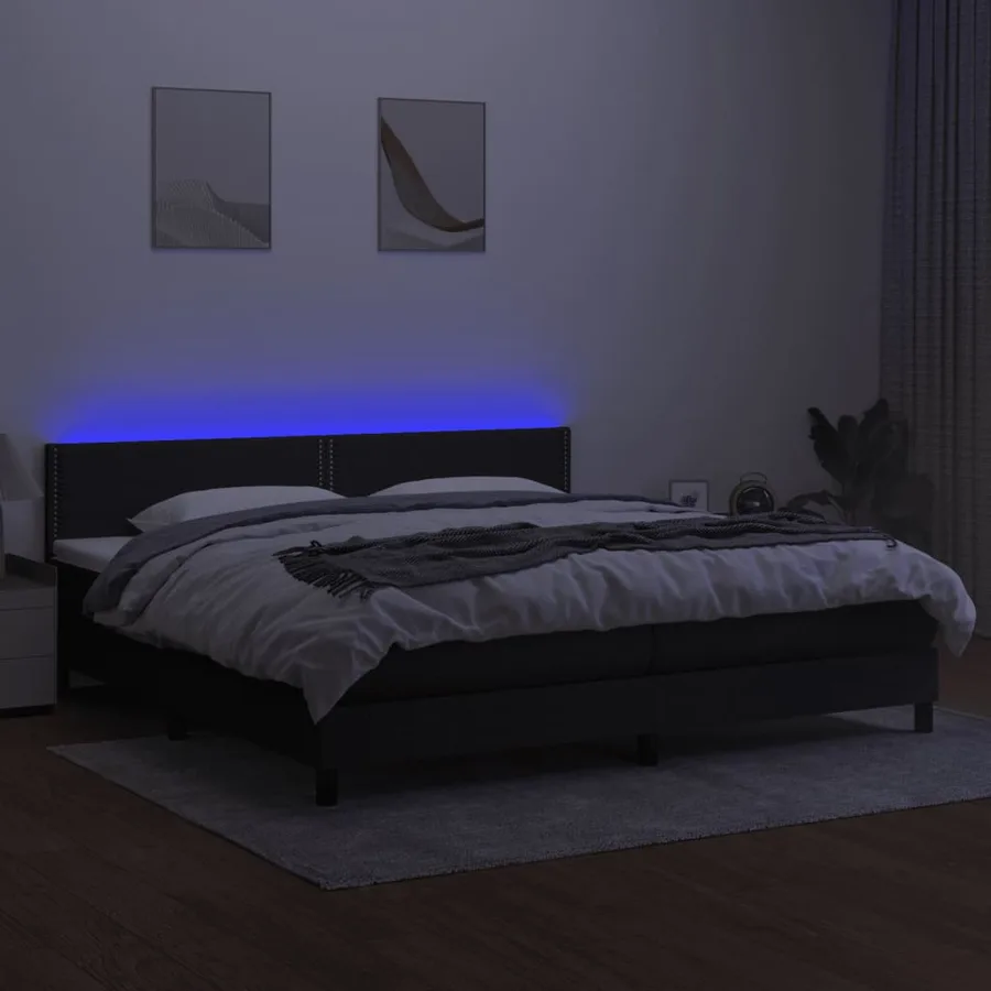 Sommier à lattes de lit et matelas et LED Noir 200x200 cm Tissu - 4