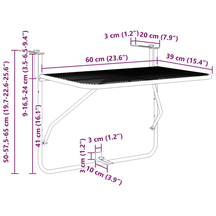 Table de balcon Rouge 60x40 cm Acier - 11