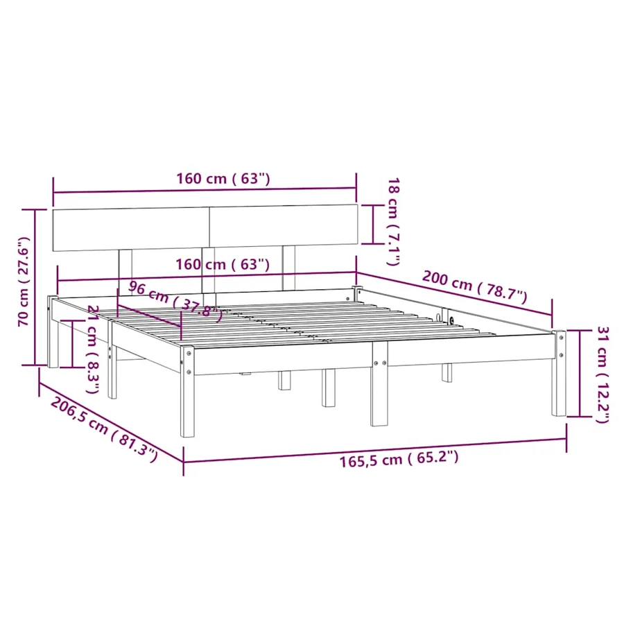 Cadre de lit sans matelas bois massif 160x200 cm - 9
