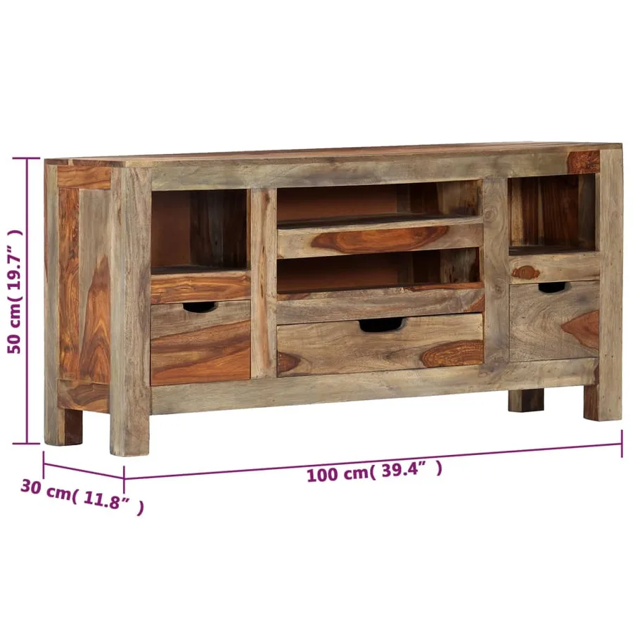 Buffet Gris 100x30x50 cm Bois massif - 10
