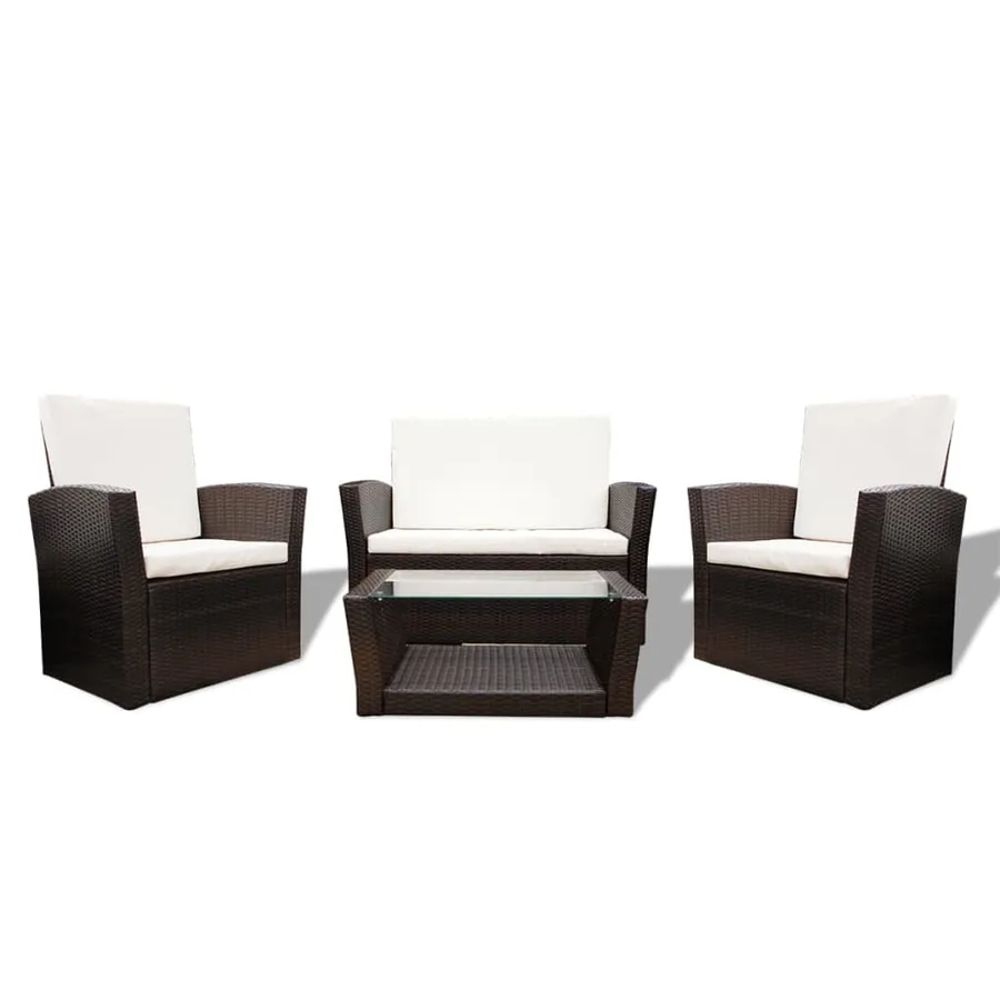 Salon de jardin 4 pcs avec coussins Résine tressée Marron - 2