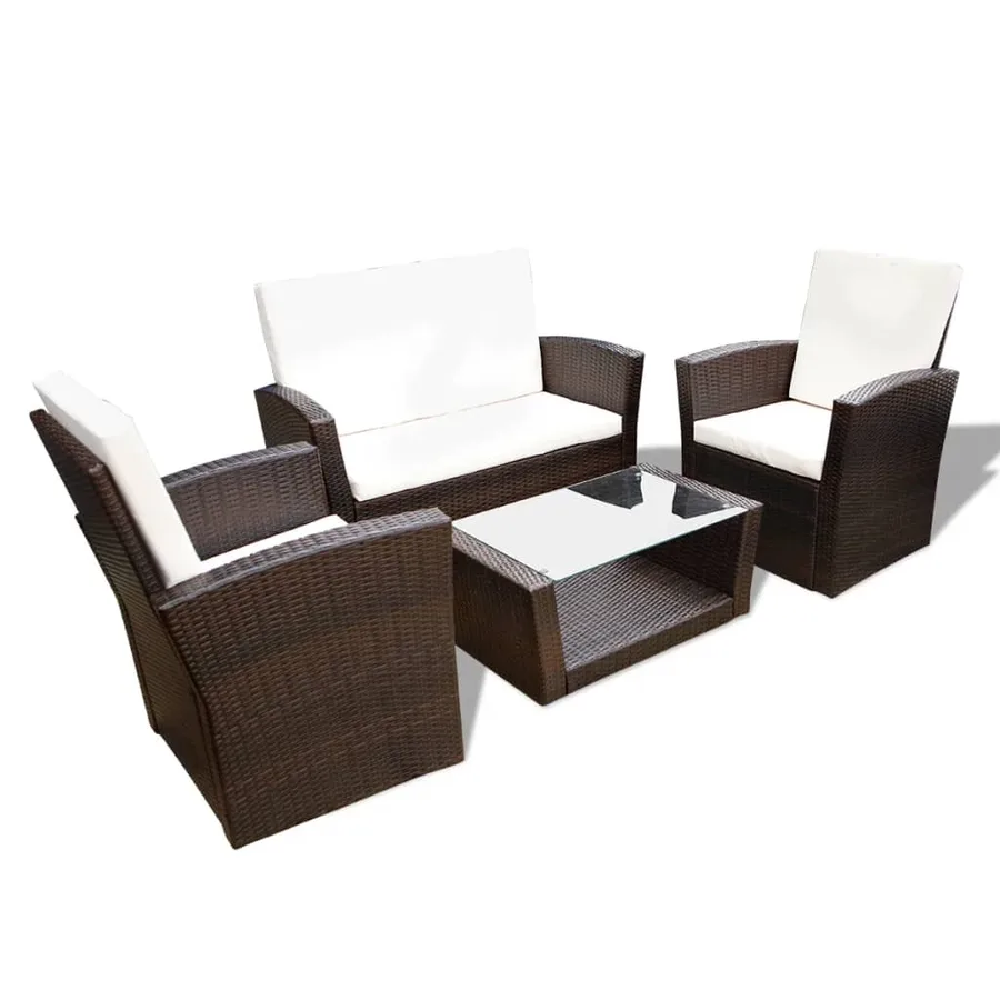 Salon de jardin 4 pcs avec coussins Résine tressée Marron - 3