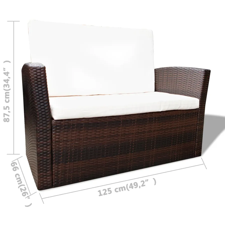Salon de jardin 4 pcs avec coussins Résine tressée Marron - 7