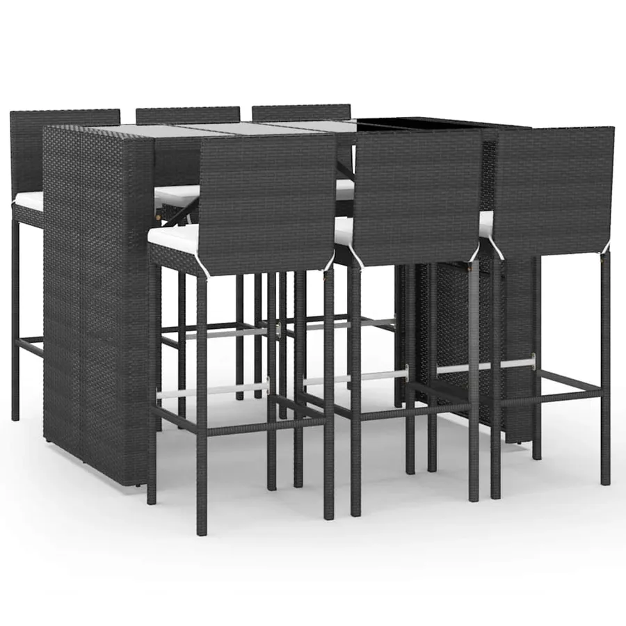 Ensemble de bar de jardin 7 pcs avec coussins noir poly rotin - 2