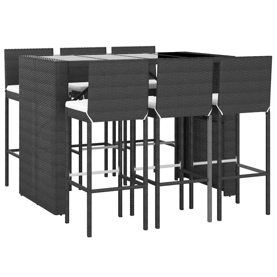 Ensemble de bar de jardin 7 pcs avec coussins noir poly rotin - 3